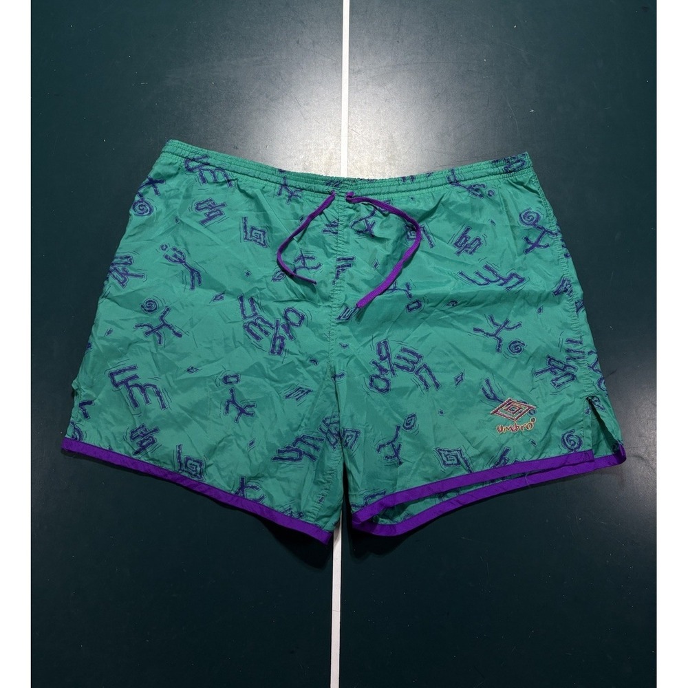 Vintage Umbro Shorts Men's XL Nylon Soccer Athletic Green Purple USA Made Rare